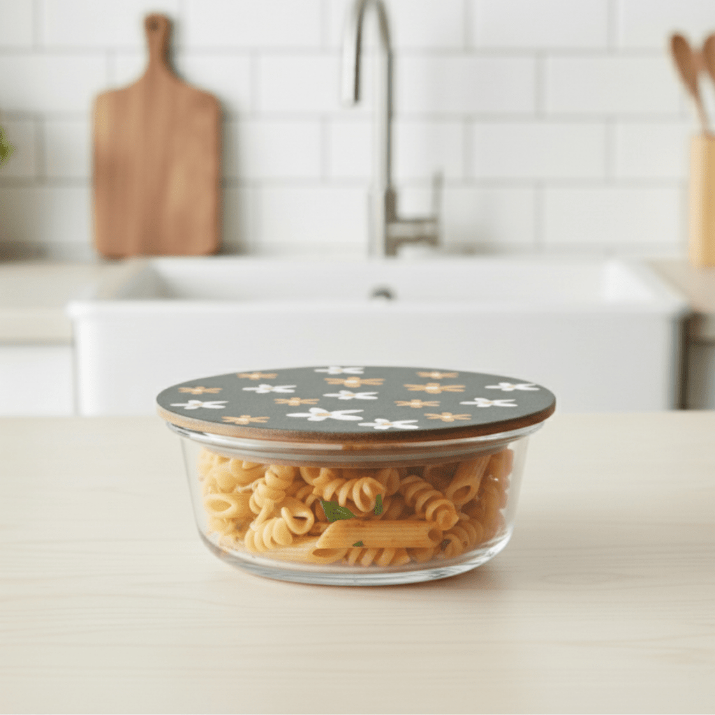 Round Borosilicate Glass Food Container with Printed Lid(650ml)