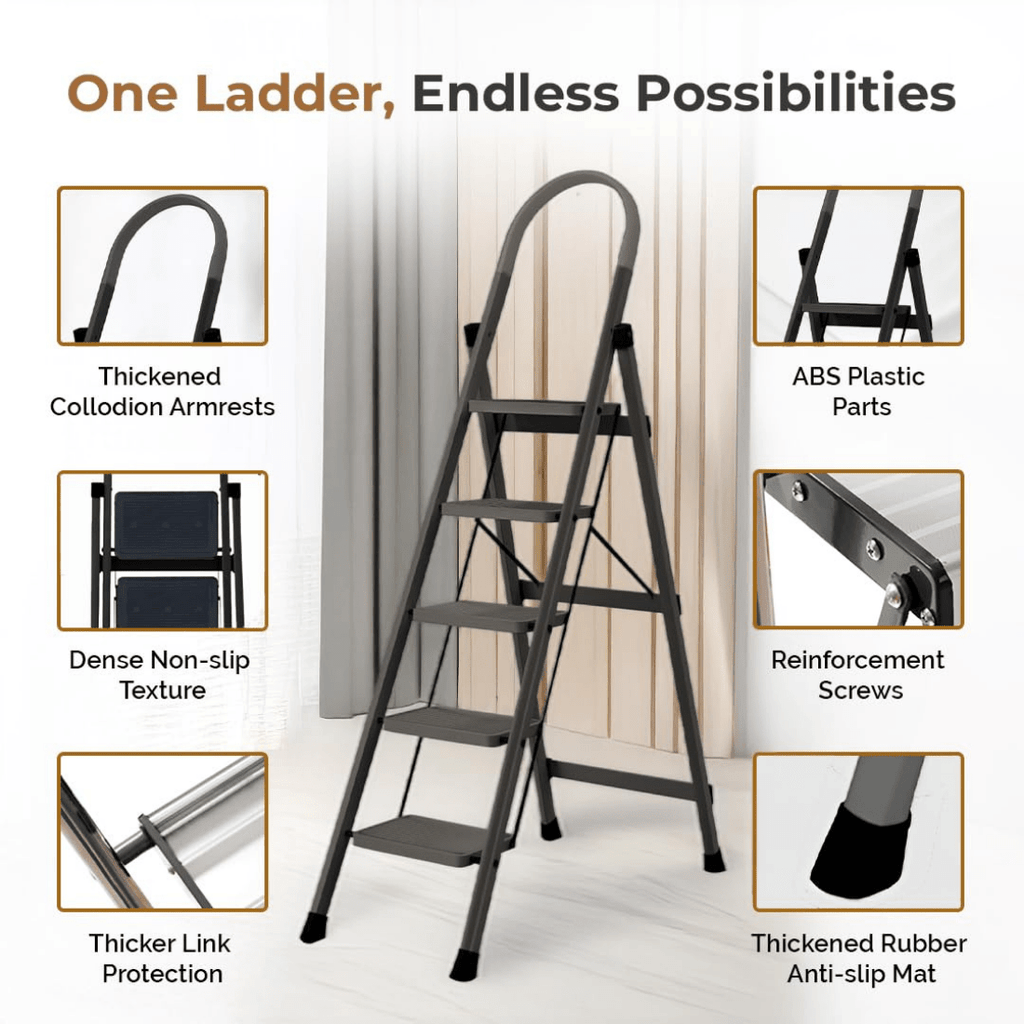 Heavy Duty Five-Step Foldable Stainless Steel Ladder