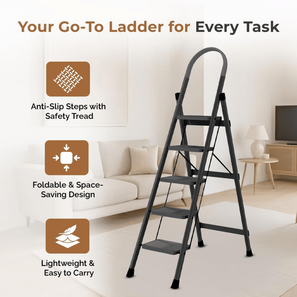 Heavy Duty Five-Step Foldable Stainless Steel Ladder