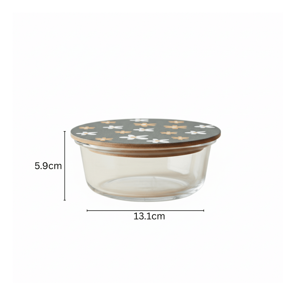 Round Borosilicate Glass Food Container with Printed Lid(400ml)