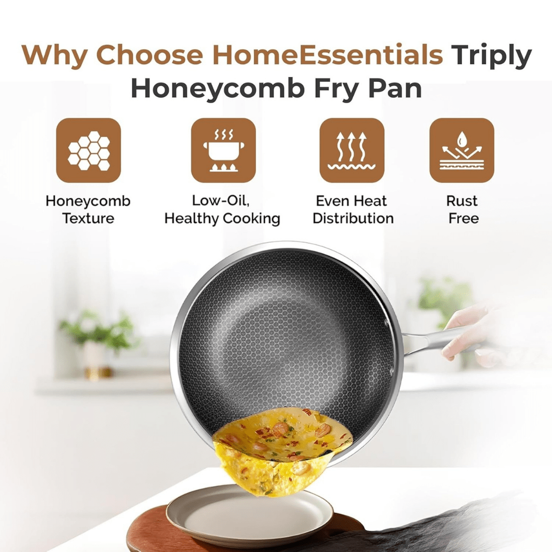 Tri-Ply Stainless Steel Honeycomb Fry Pan with Lid(26cm)
