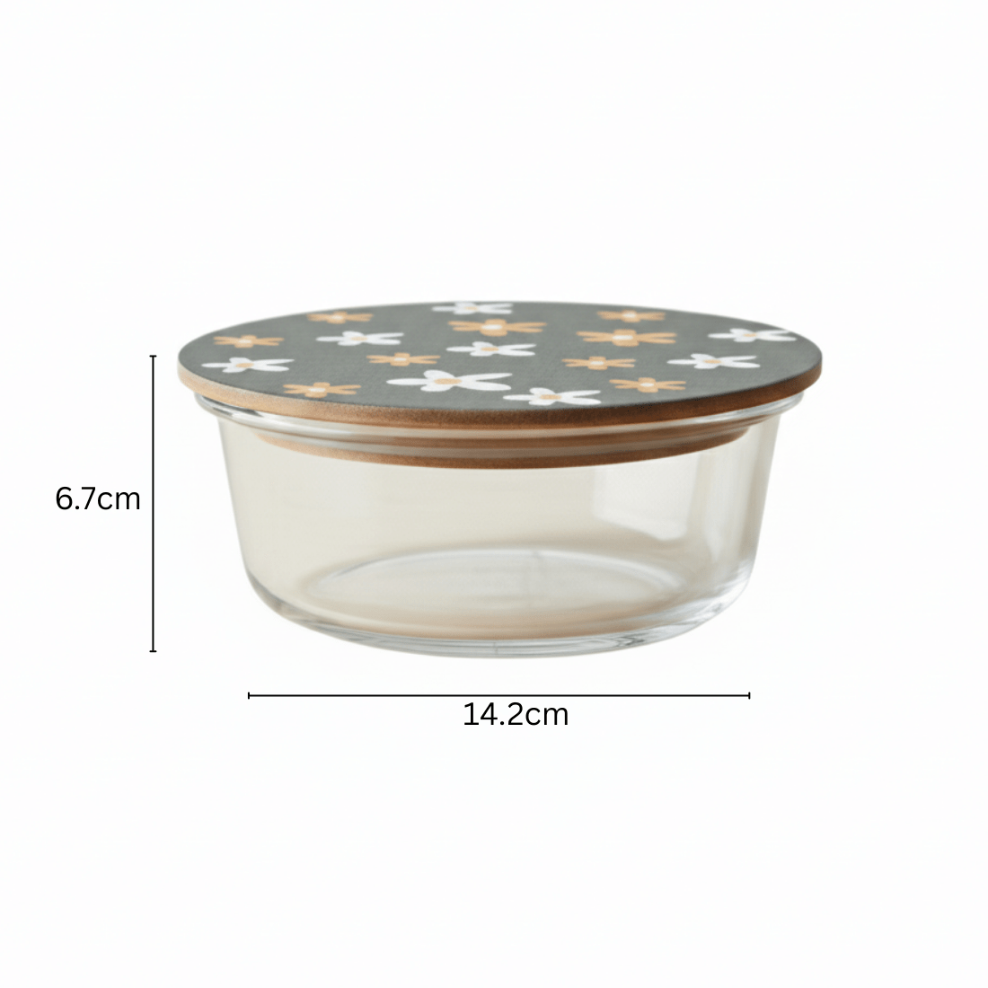 Round Borosilicate Glass Food Container with Printed Lid