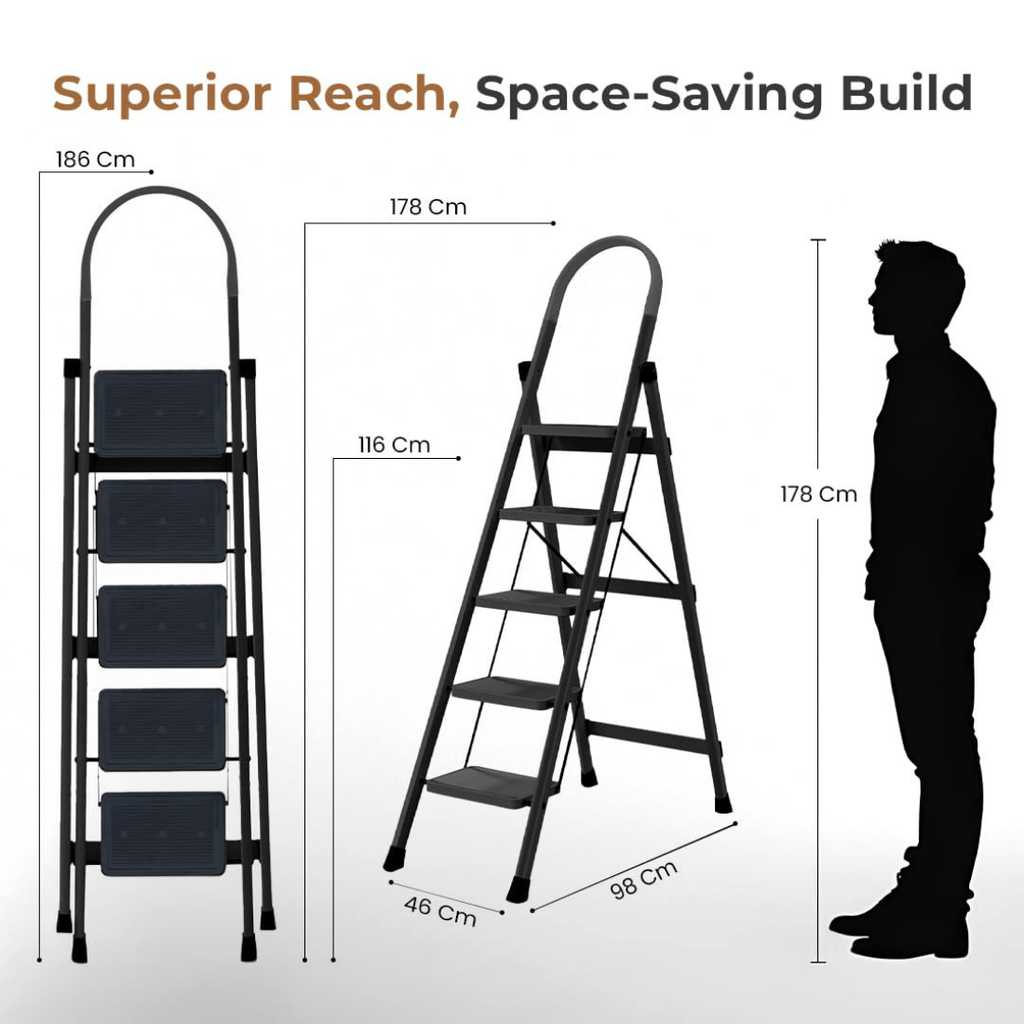 Heavy Duty Five-Step Foldable Stainless Steel Ladder