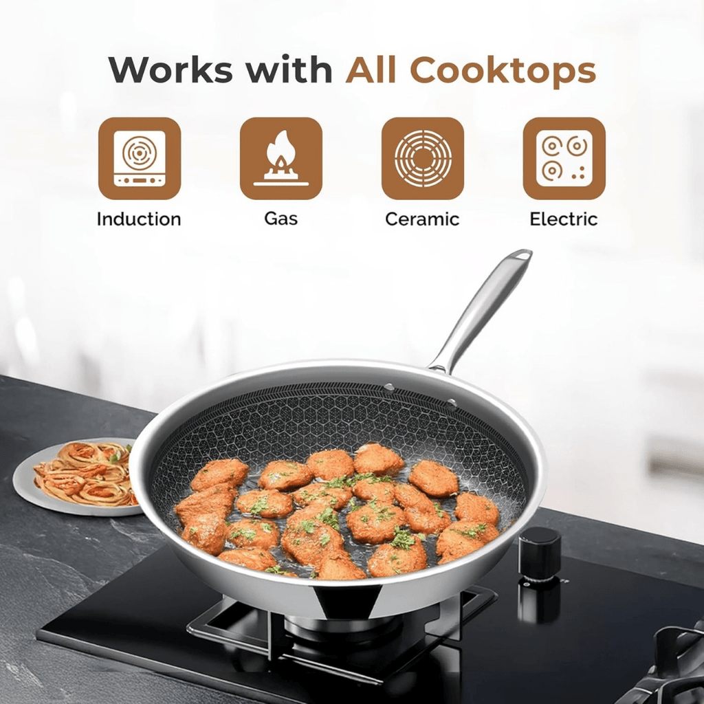 Tri-Ply Stainless Steel Honeycomb Fry Pan with Lid(24cm)