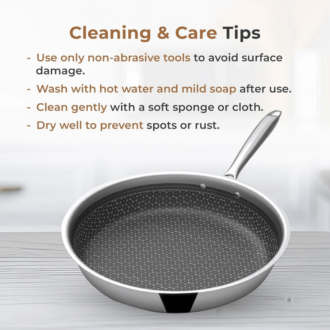 Tri-Ply Stainless Steel Honeycomb Fry Pan with Lid(26cm)