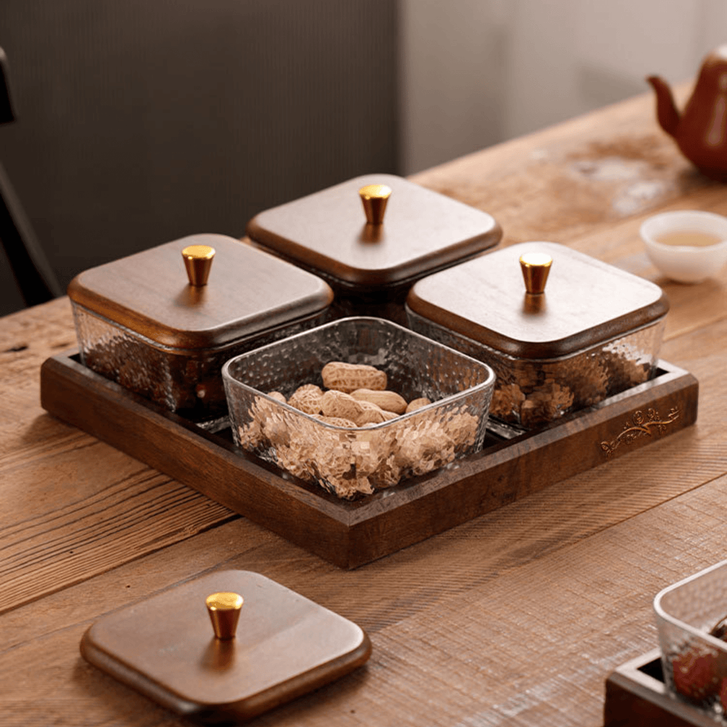 Multi-Compartment High-Borosilicate Glass Fruit and Nut Serving Tray Set