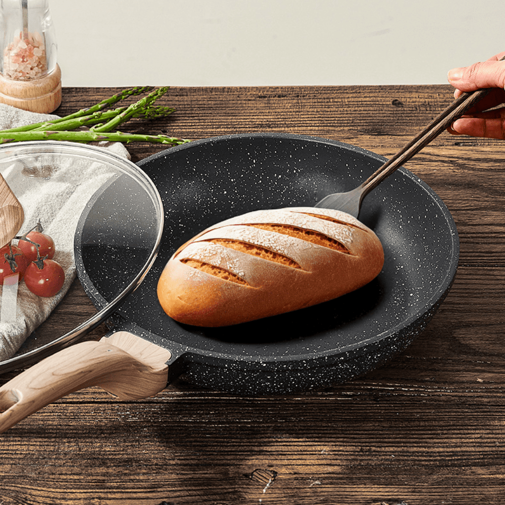 Maifan Stone Non-Stick Flat Bottom Frying Pan (Black-24cm)