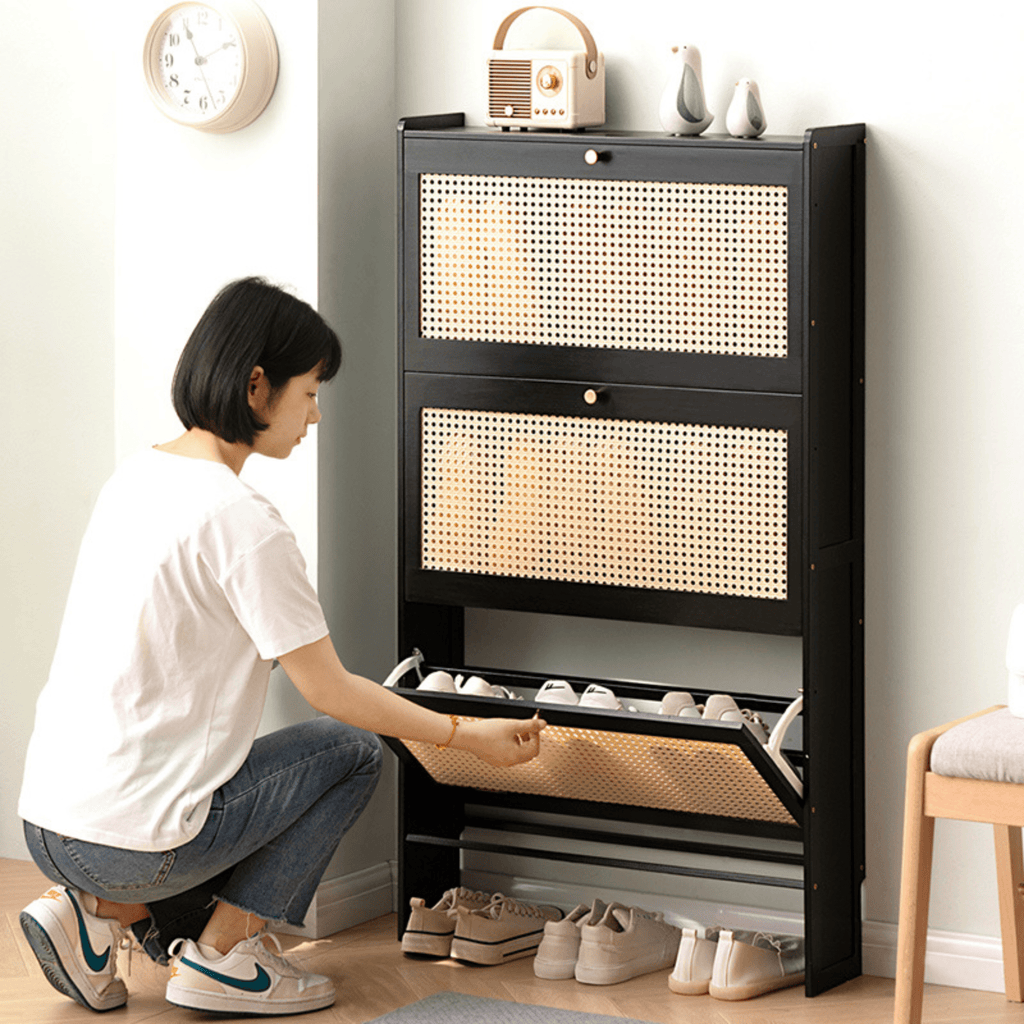 Multi-Layer Bamboo Wooden Shoe Organizer with Dustproof Doors (70cm)
