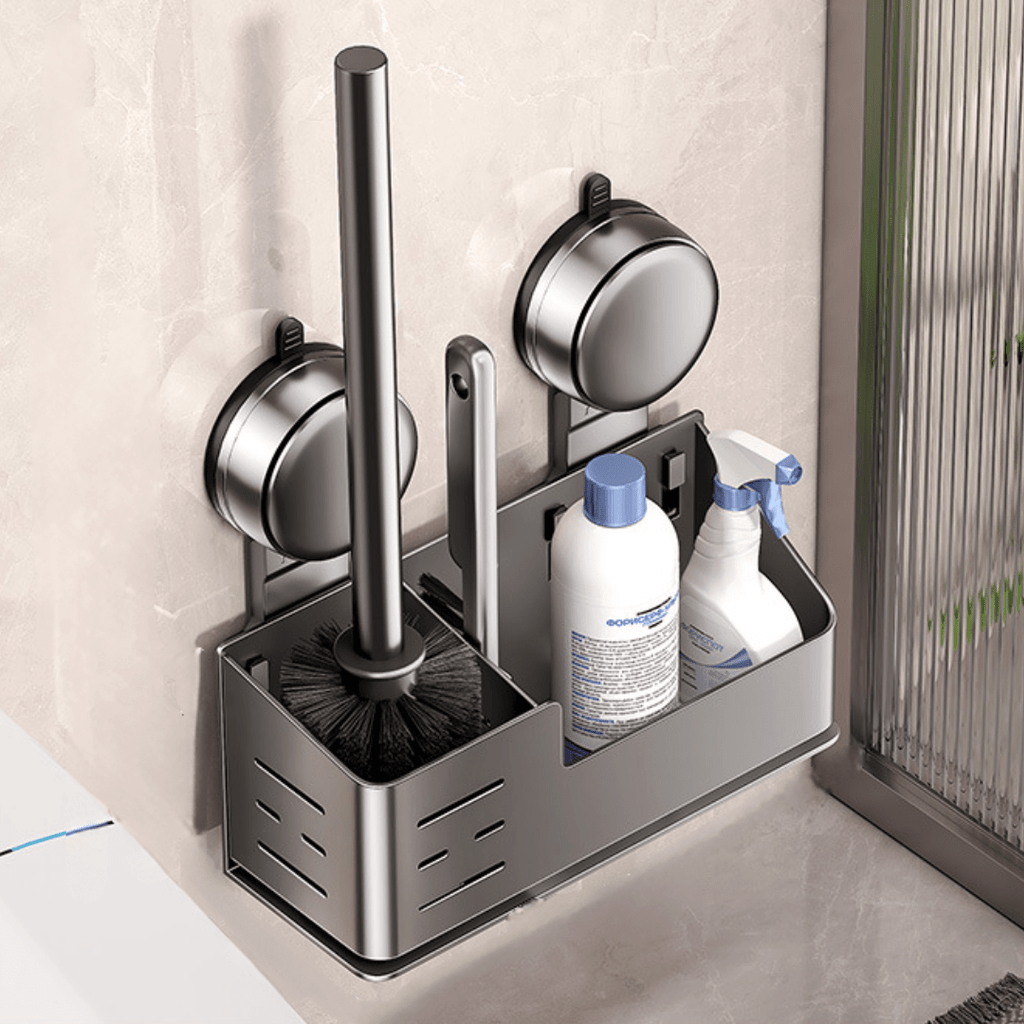 Wall-Mounted Suction Cup Toilet Brush with Storage Holder