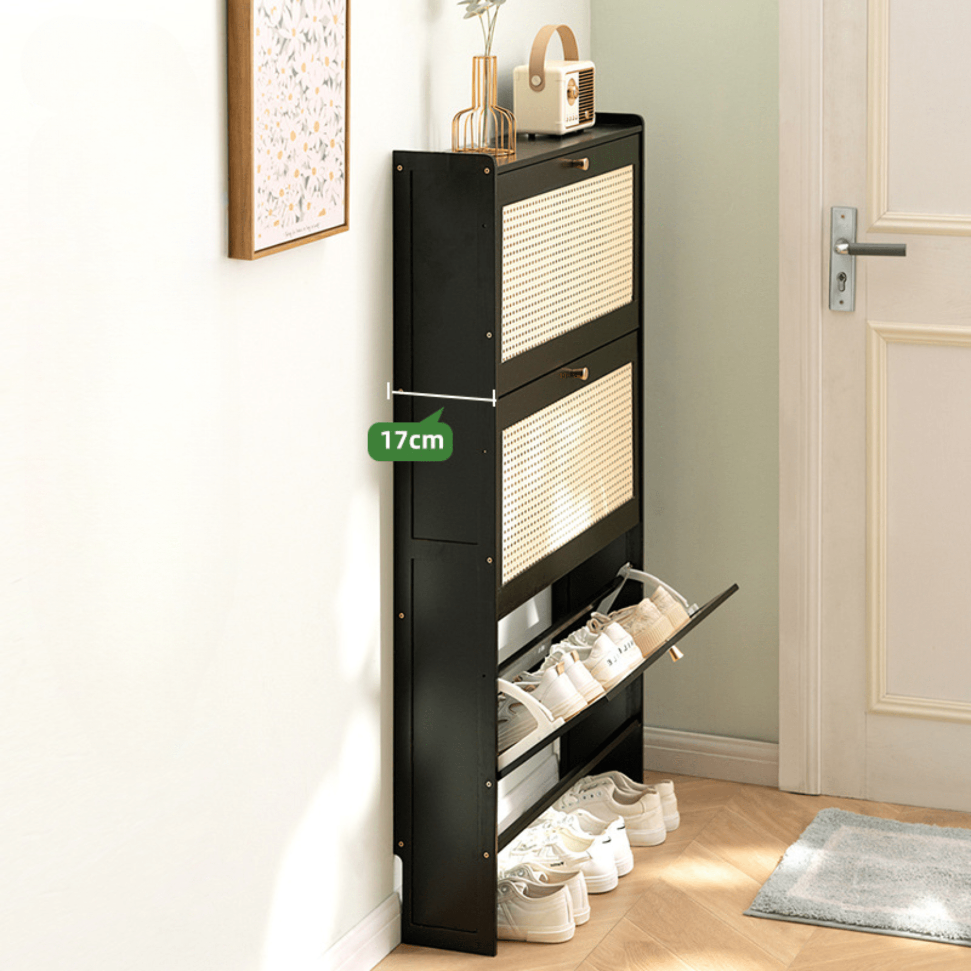 Multi-Layer Bamboo Wooden Shoe Organizer with Dustproof Doors (70cm)