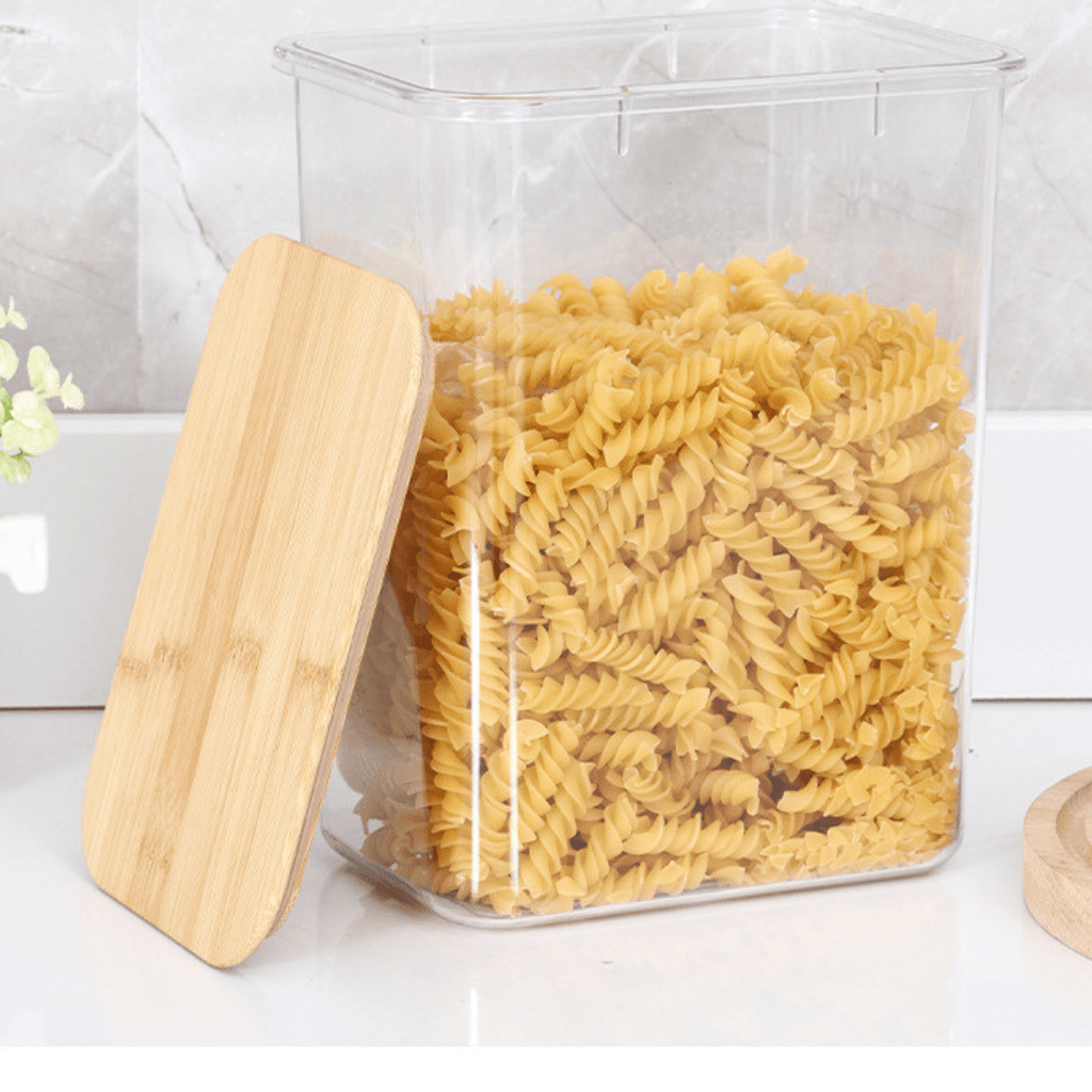 Multi-Purpose Transparent Food Storage Containers with Wooden Lid