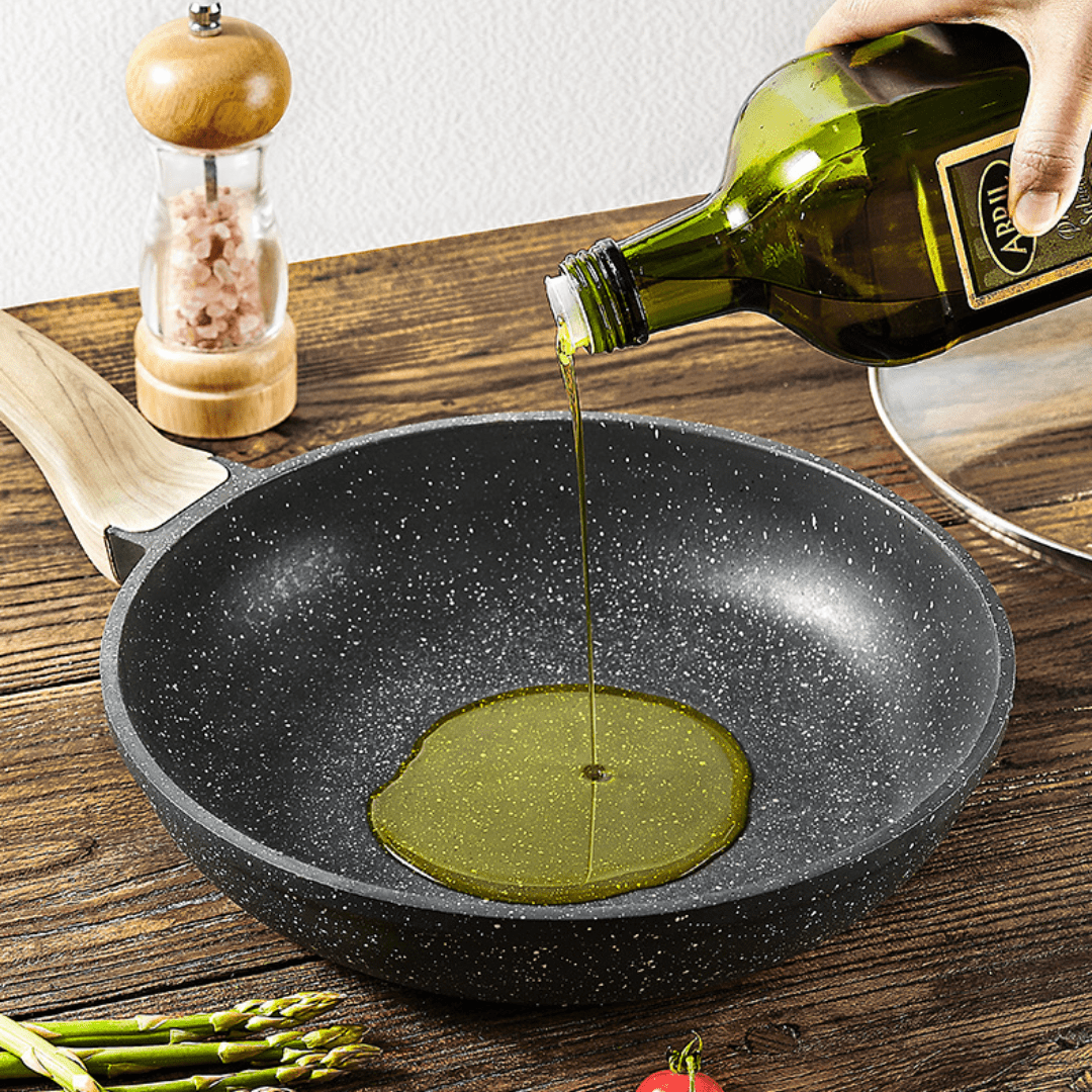 Maifan Stone Non-Stick Flat Bottom Frying Pan (Black-24cm)