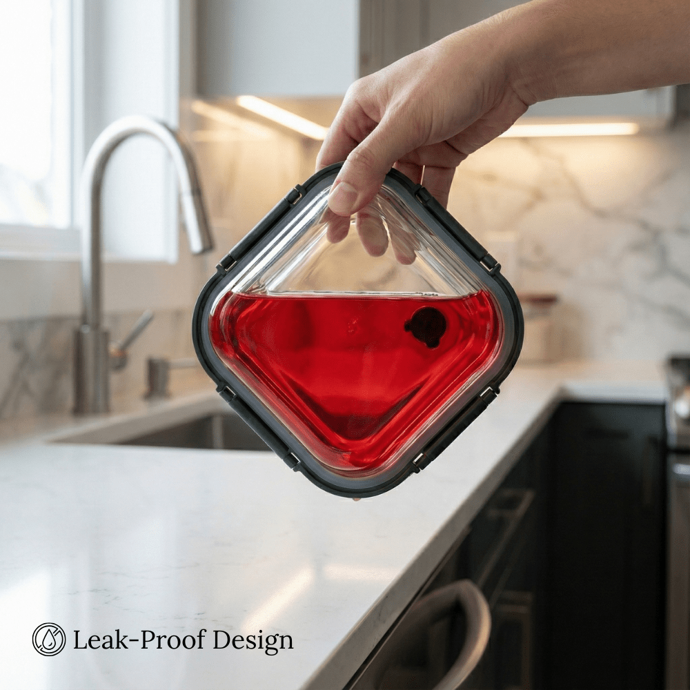 Square Borosilicate Glass Container with Vented Glass Lid (1100ML)