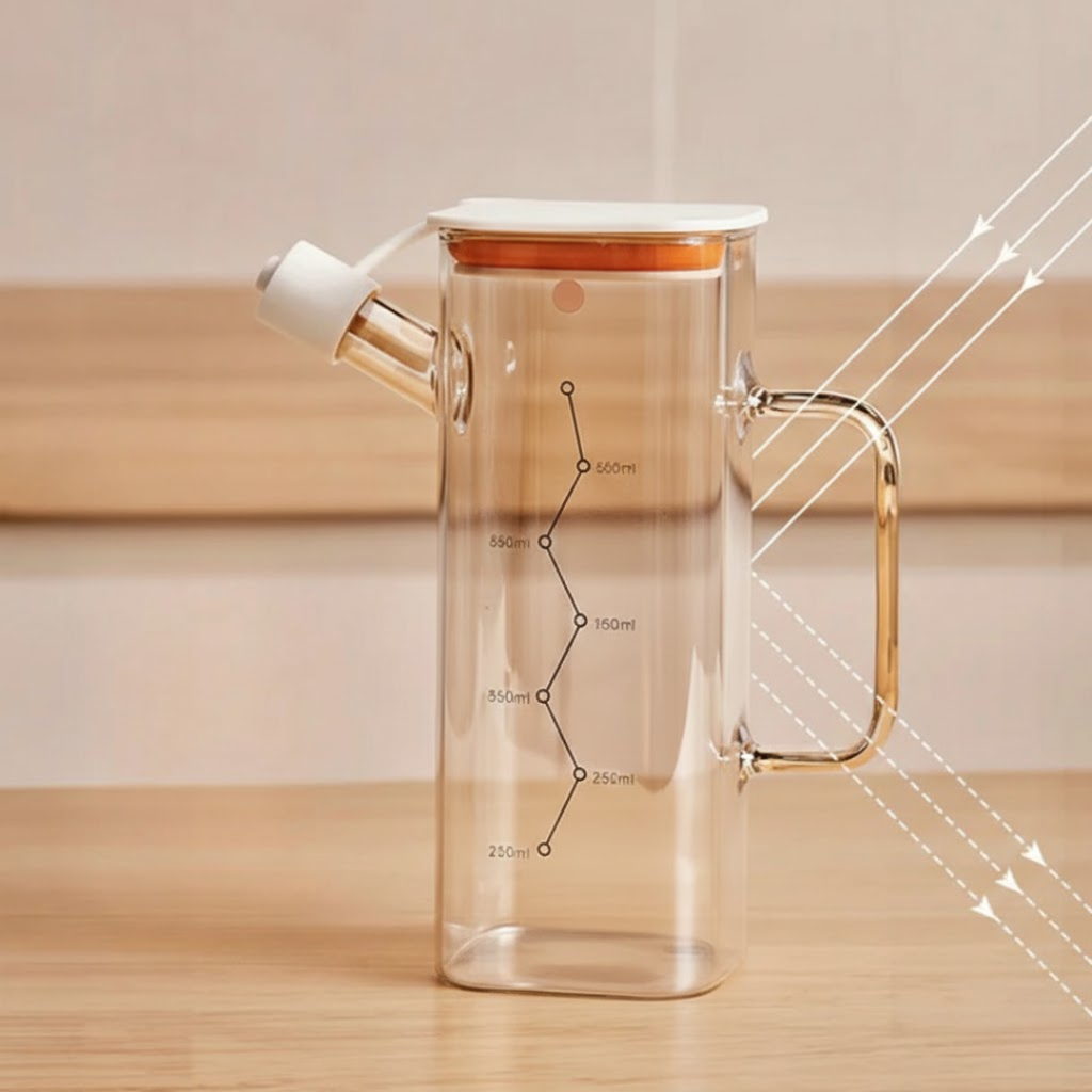 Multi-Functional Oil Glass Dispenser with Silicone Guard
