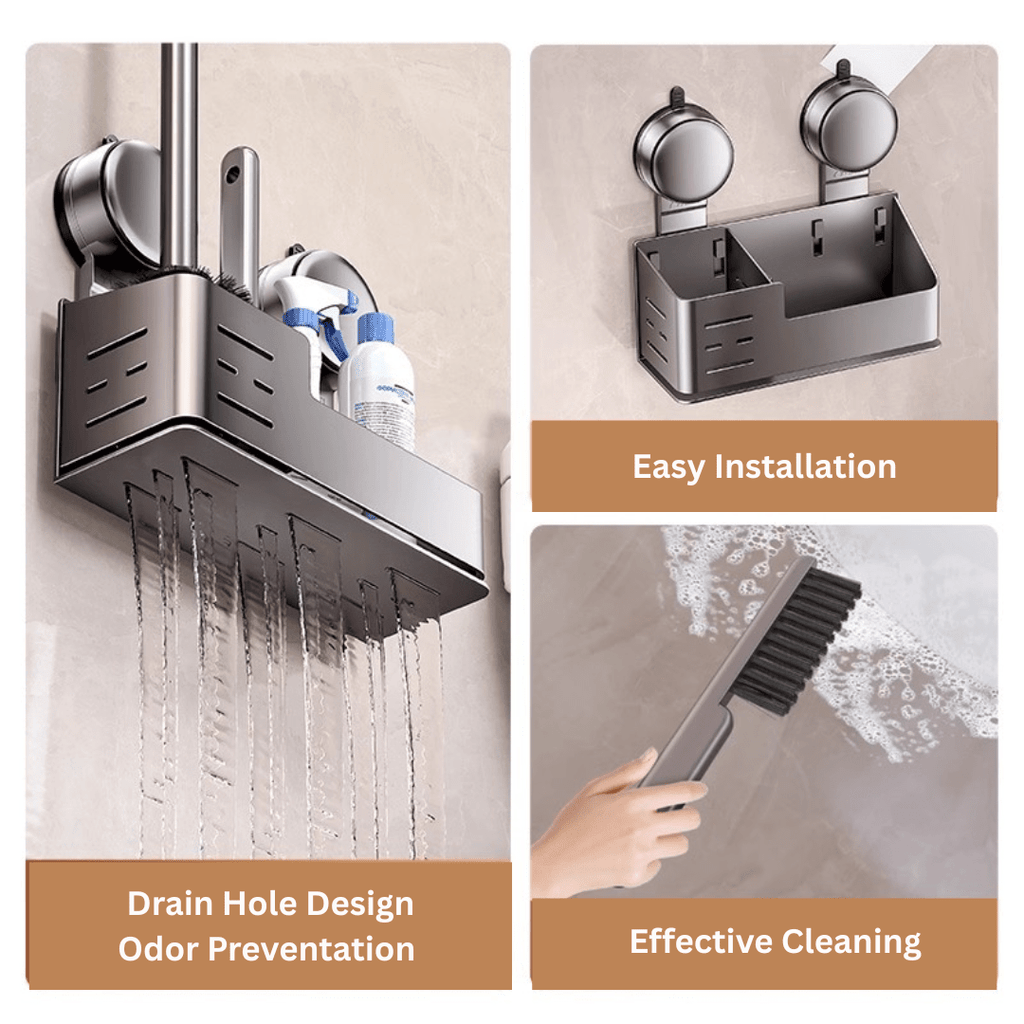 Wall-Mounted Suction Cup Toilet Brush with Storage Holder