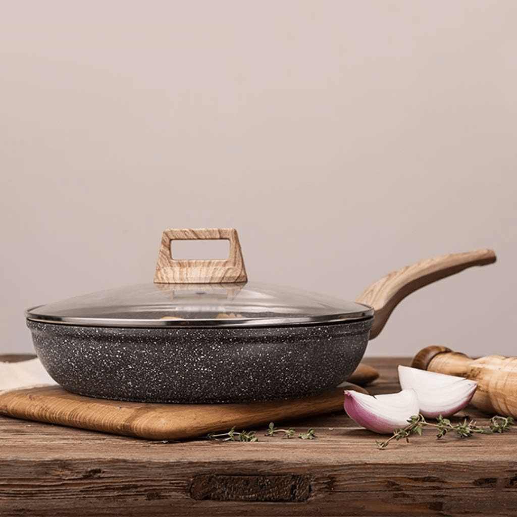 Maifan Stone Non-Stick Flat Bottom Frying Pan (Black-28cm)