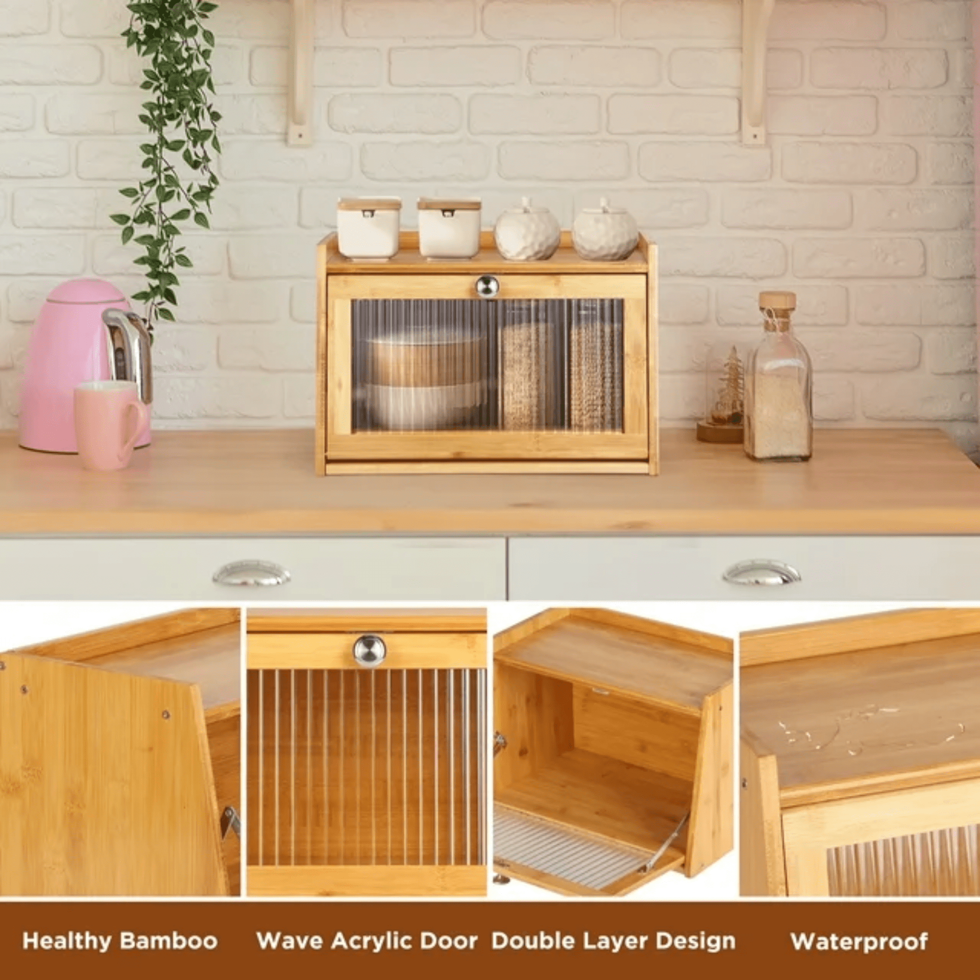 Multifunctional Bamboo Wood Kitchen Countertop Storage Rack(50cm)