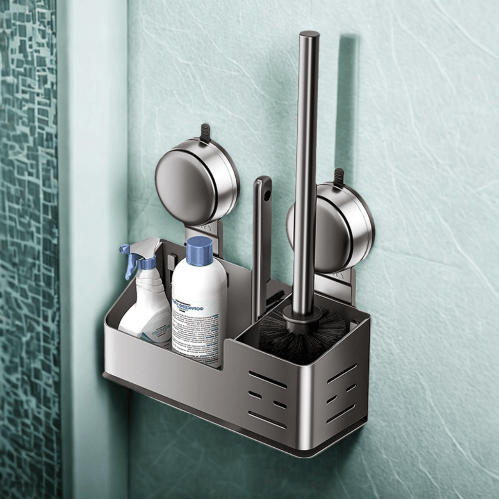 Wall-Mounted Suction Cup Toilet Brush with Storage Holder