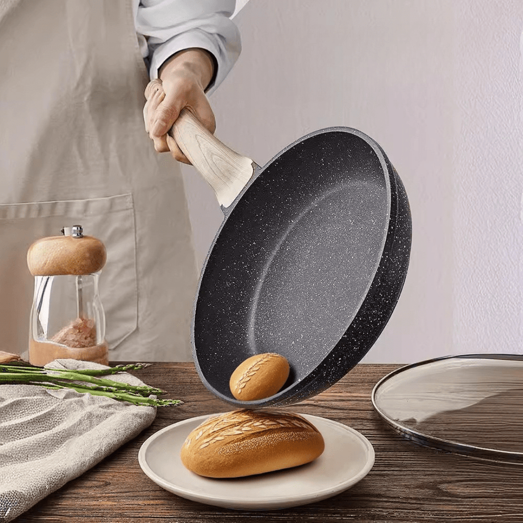 Maifan Stone Non-Stick Flat Bottom Frying Pan with Lid(28cm)