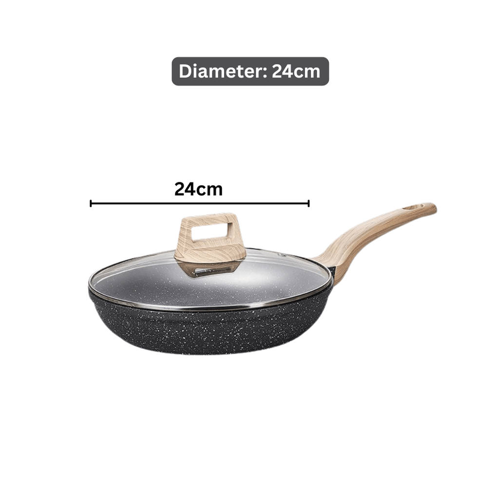 Maifan Stone Non-Stick Flat Bottom Frying Pan (Black-24cm)