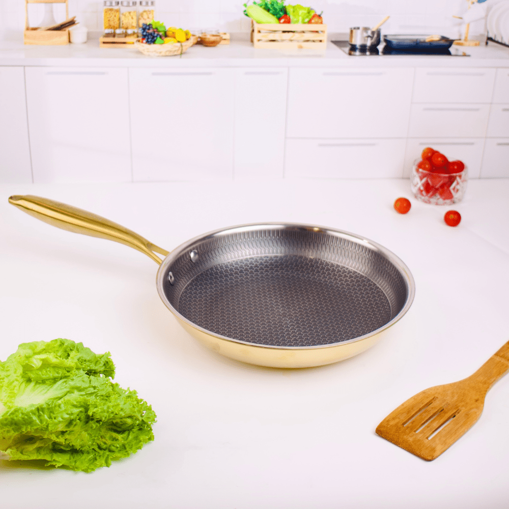 Multi-Purpose Stainless Steel Gold Honeycomb Frying Pan (24 cm)