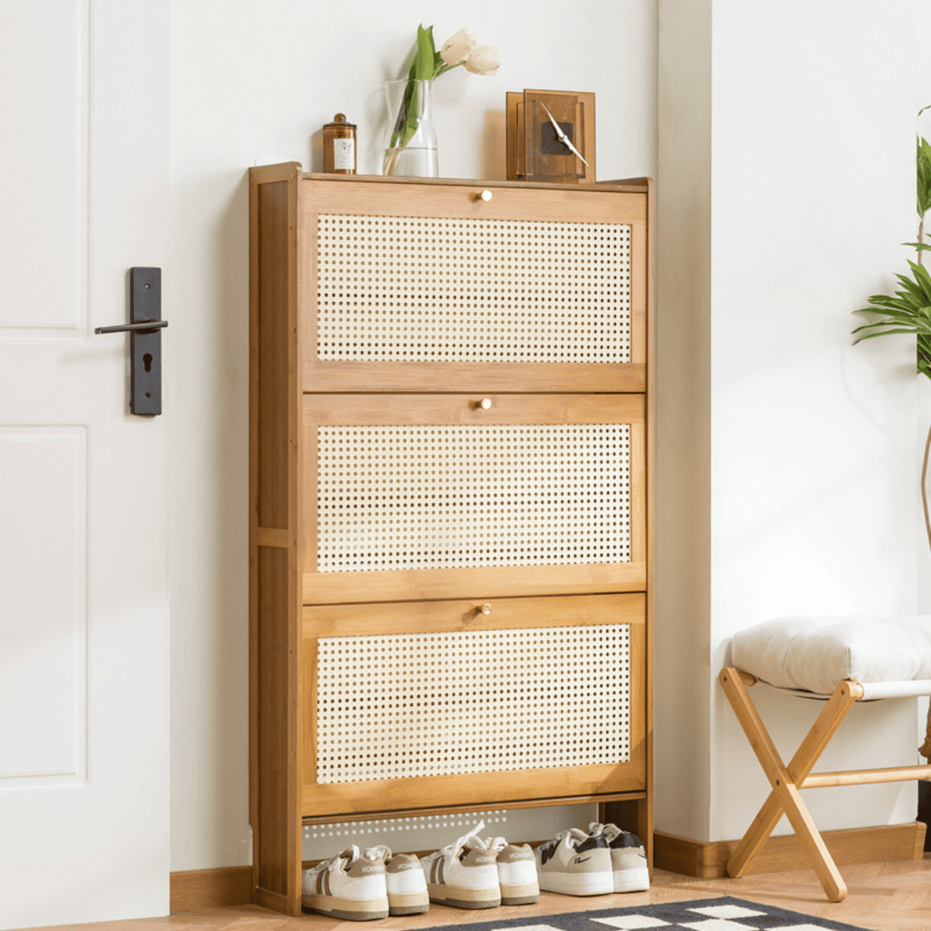 Multi-Layer Bamboo Wooden Shoe Organizer with Dustproof Doors (70cm)