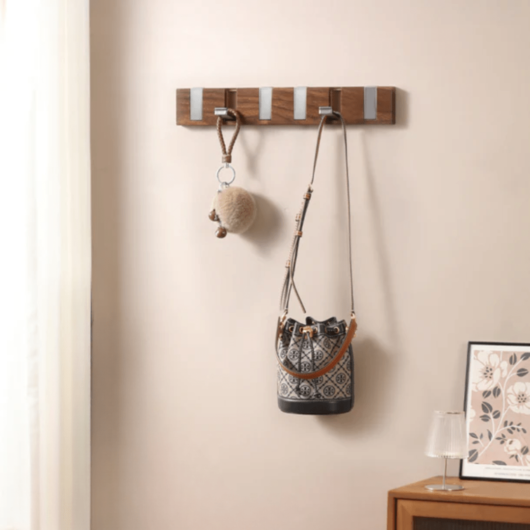 Wall-Mount Folding Fall Hooks with 6 Hooks, Drill Free