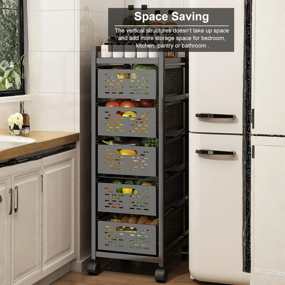 Multi-Layer Rolling Drawer-Style Storage Rack with Detachable Baskets