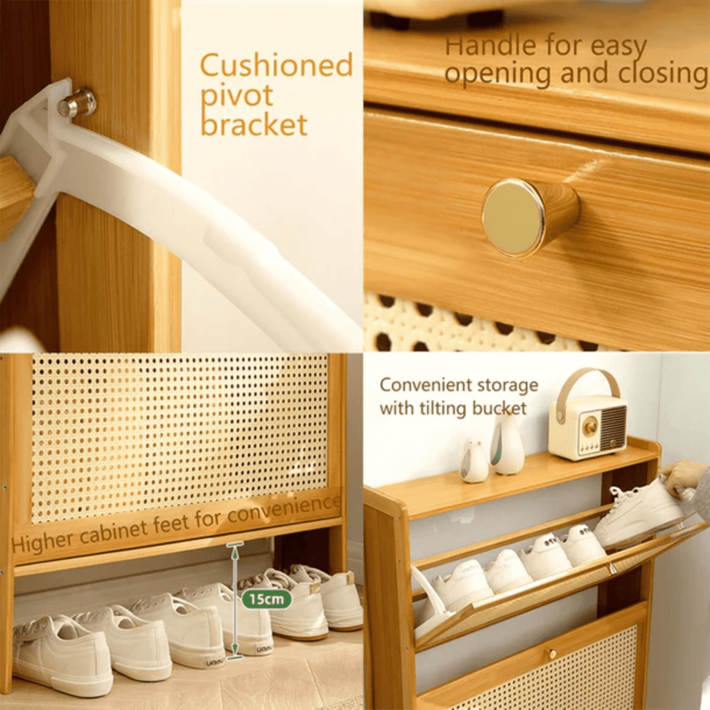 Multi-Layer Bamboo Wooden Shoe Organizer with Dustproof Doors (70cm)