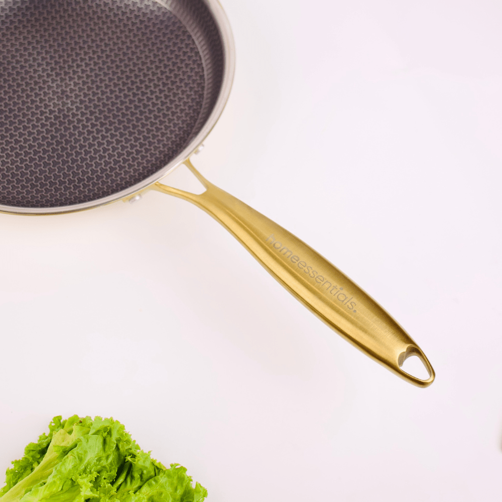 Multi-Purpose Stainless Steel Gold Honeycomb Frying Pan (24 cm)