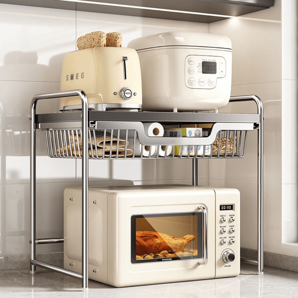 Multi-Functional Stainless Steel Kitchen Shelf with Pull-Out Tray