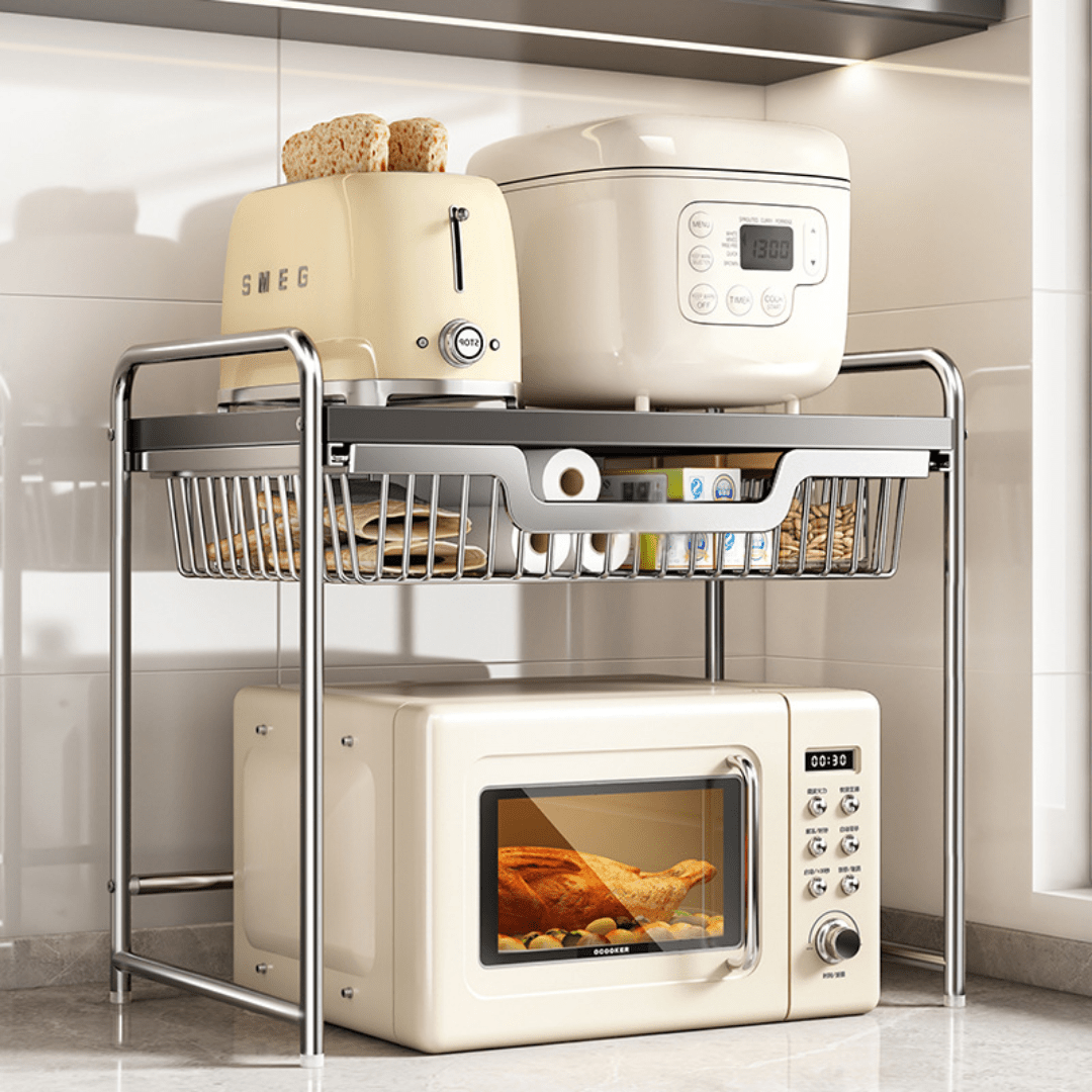 Multi-Functional Stainless Steel Kitchen Shelf with Pull-Out Tray