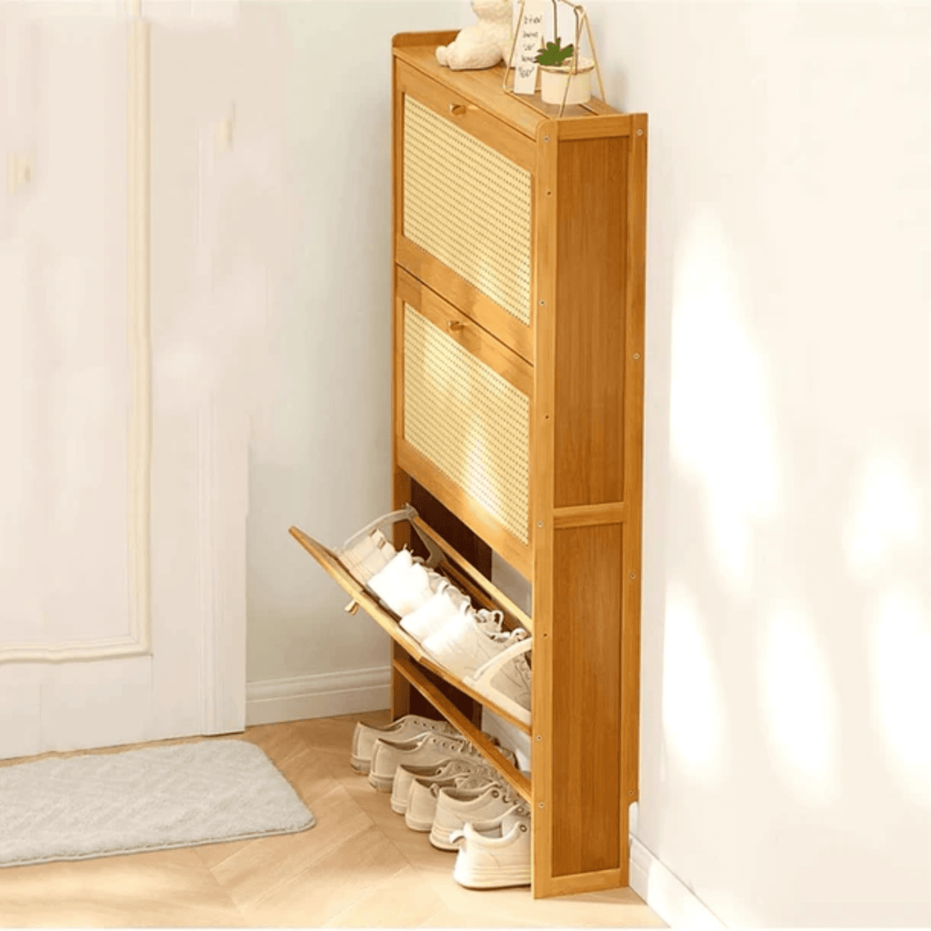 Multi-Layer Bamboo Wooden Shoe Organizer with Dustproof Doors (70cm)