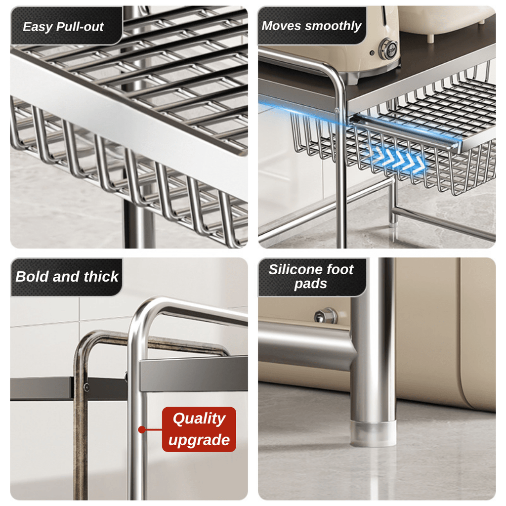 Multi-Functional Stainless Steel Kitchen Shelf with Pull-Out Tray