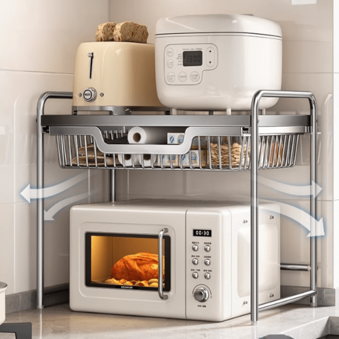 Multi-Functional Stainless Steel Kitchen Shelf with Pull-Out Tray