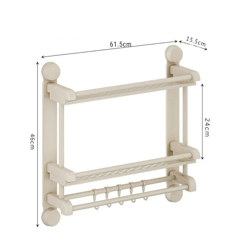 No-Drill Suction Cup Wall-Mounted Bathroom Shelf with Hooks (60 cm)
