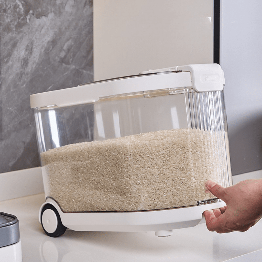Sealed Rice Storage Container with Measuring Cup & Wheels (11Kg)