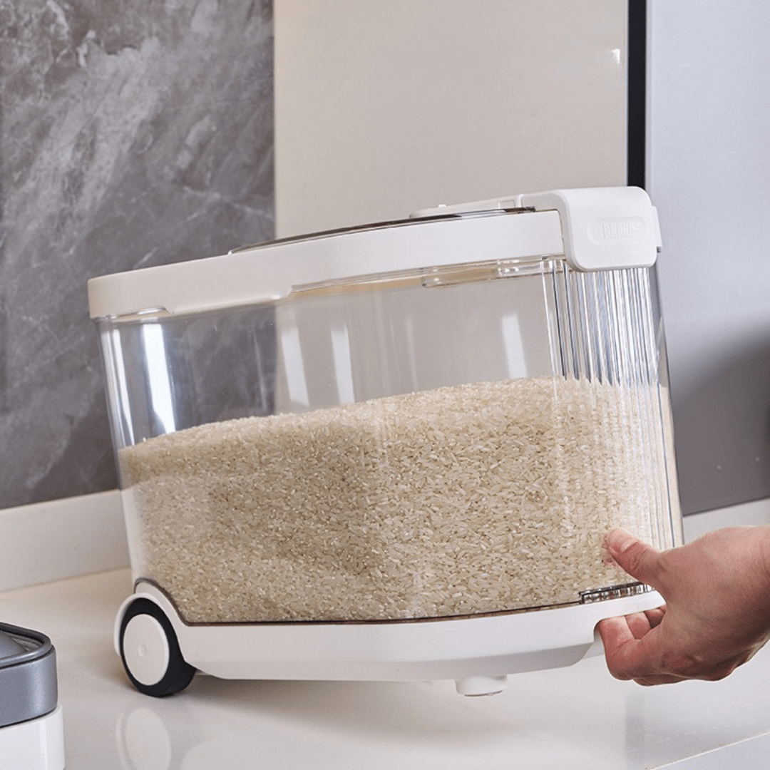 Sealed Rice Storage Container with Measuring Cup & Wheels (11Kg)