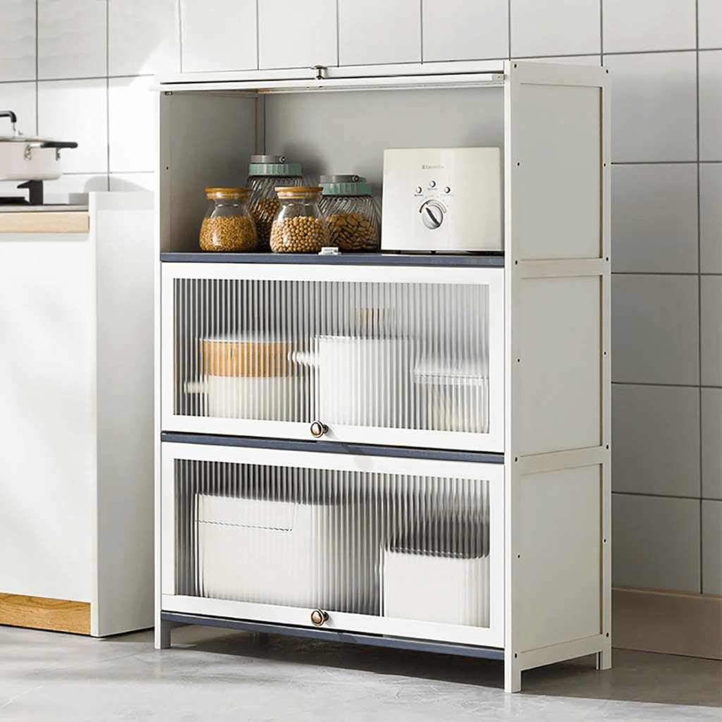 Multi-Purpose Bamboo & Acrylic Storage Cabinet with Flip Cover Doors (60cm)