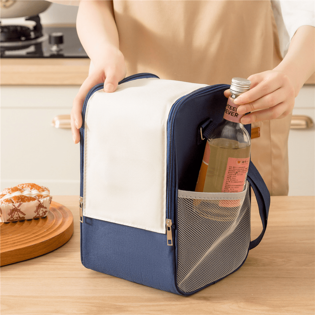 Multifunctional Double Zipper Thermal Lunch Bag with Shoulder Strap
