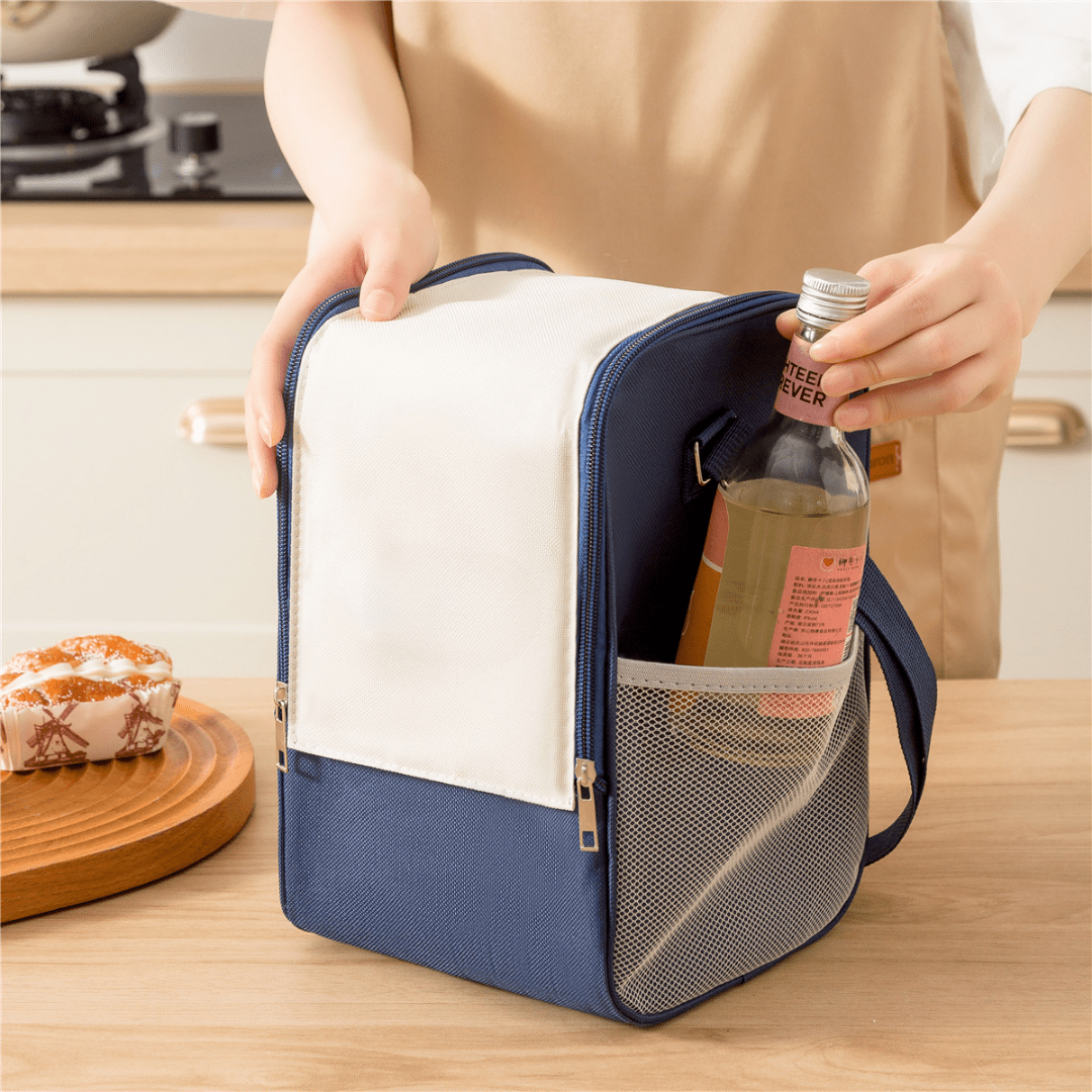 Multifunctional Double Zipper Thermal Lunch Bag with Shoulder Strap