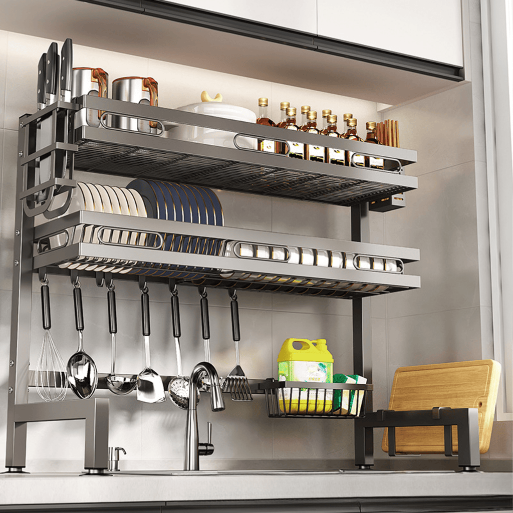 Double Layer Multi-Functional Iron Dish Drying Rack