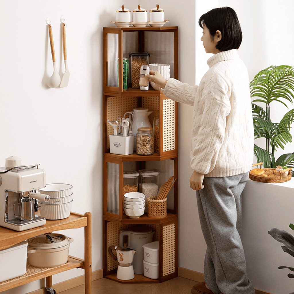 Multi-Purpose Stackable Bamboo Corner Storage Organizer