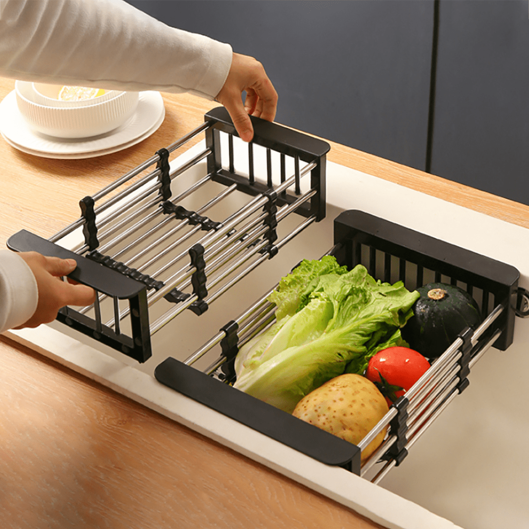 Multi-Functional Retractable Stainless Steel Sink Drain Basket Rack
