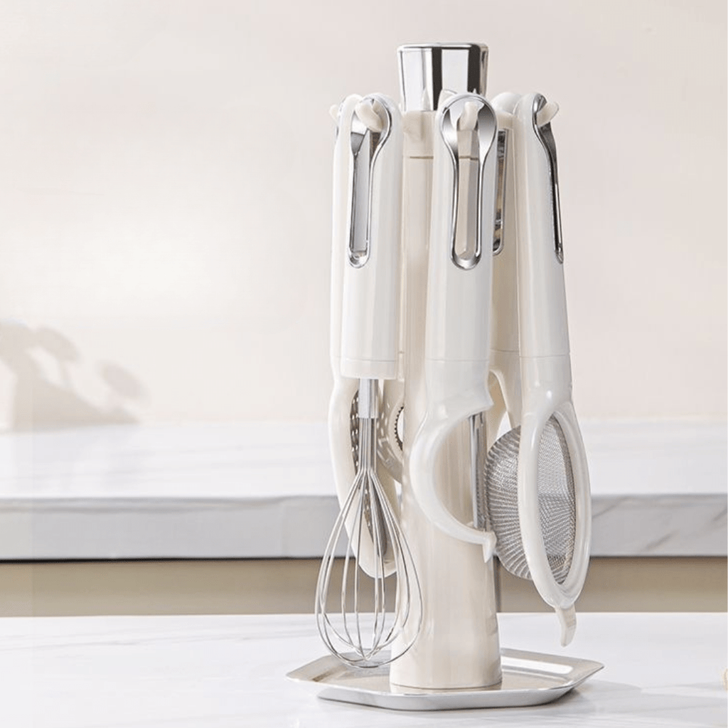 Multi-Functional 7-Piece Stainless Steel Kitchen Tools Set with Stand