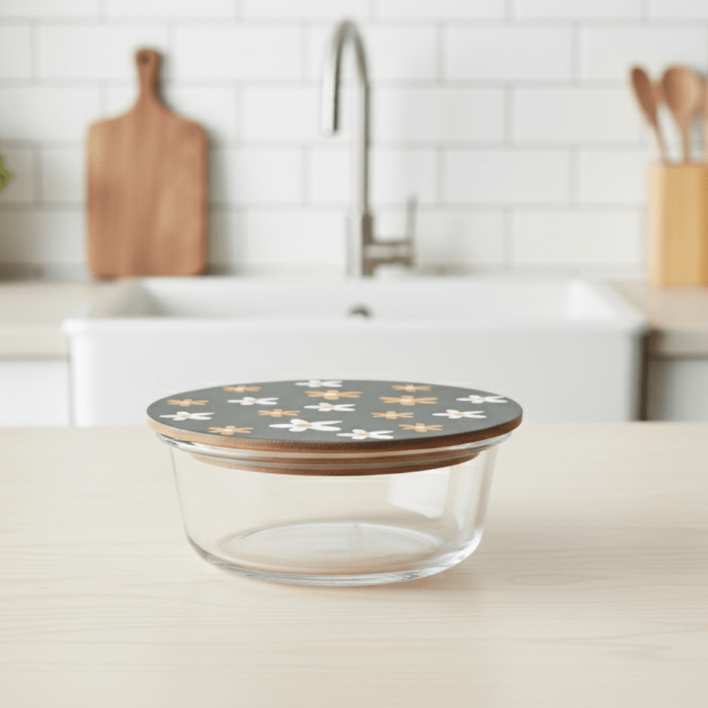 Round Borosilicate Glass Food Container with Printed Lid(400ml)