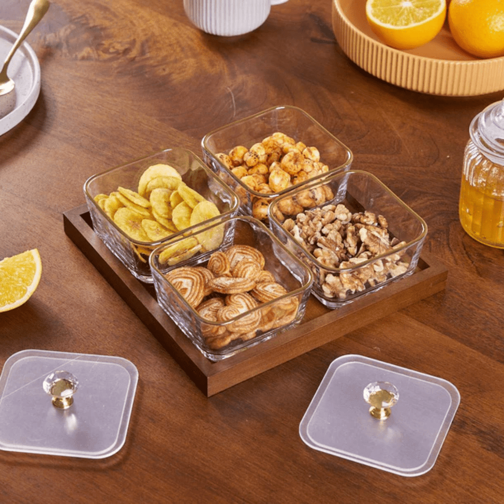 Luxury Glass Snack Box Set (4-Grid)