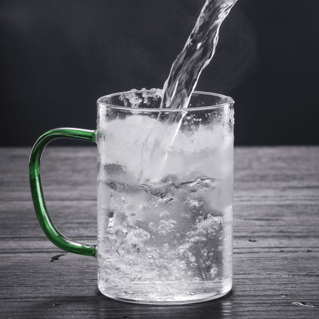 Multi-Purpose Transparent Borosilicate Glass Mug with Colorful Handle – 350ml