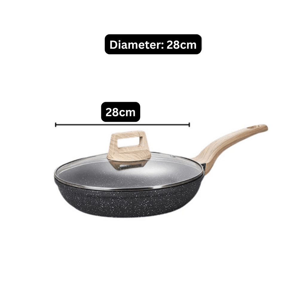 Maifan Stone Non-Stick Flat Bottom Frying Pan (Black-28cm)