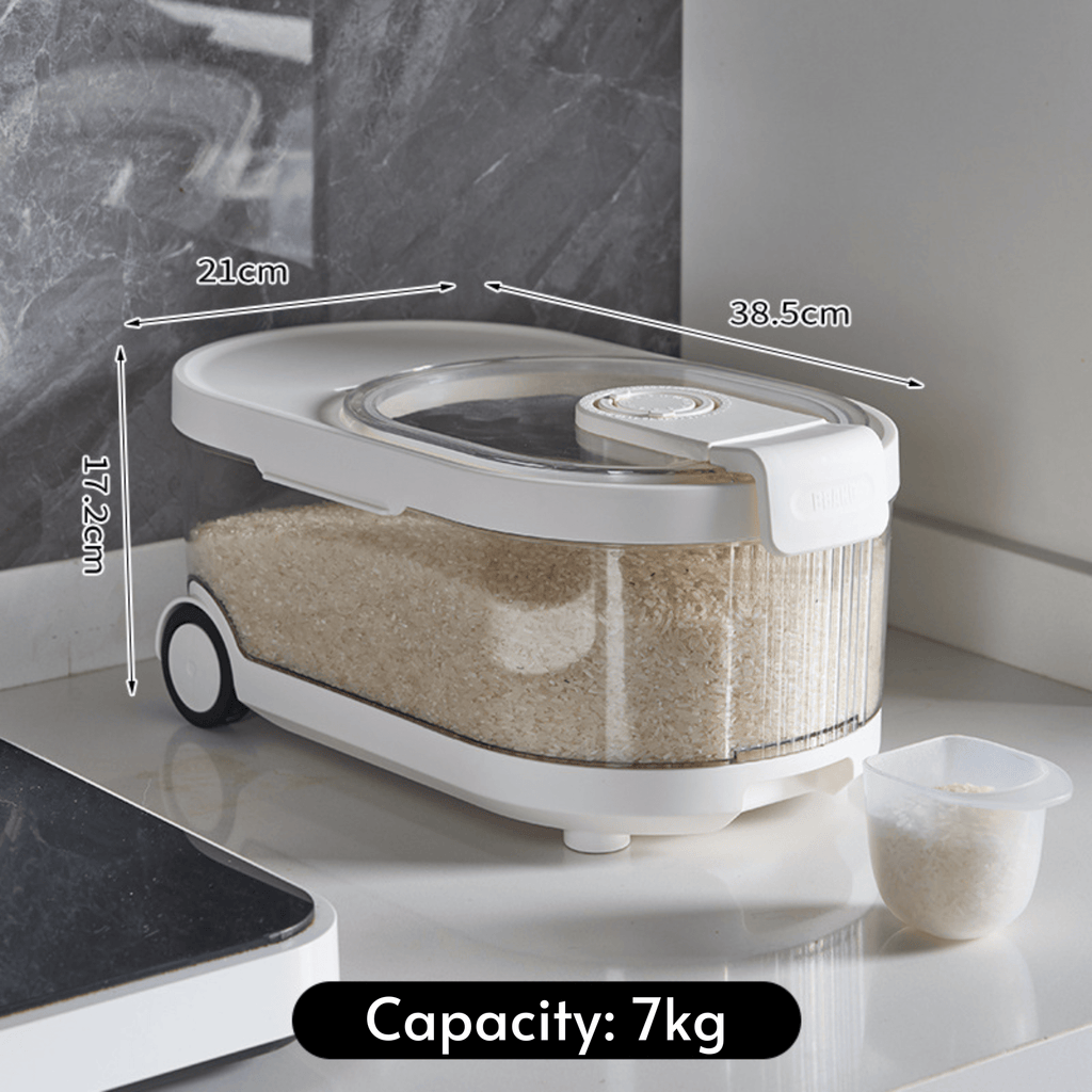 Sealed Rice Storage Container with Measuring Cup & Wheels(7Kg)